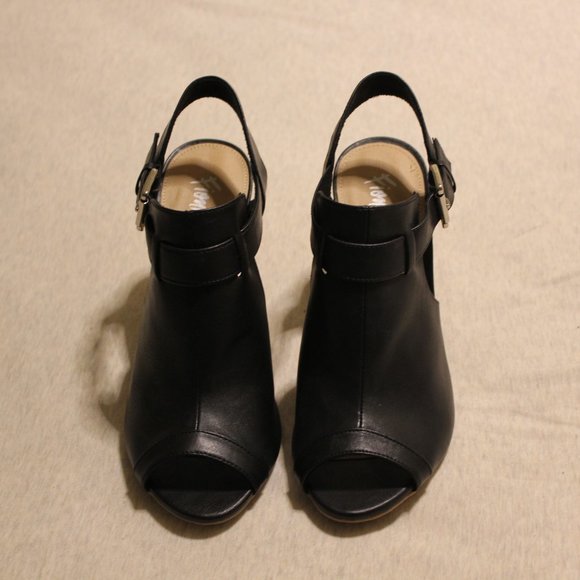 Vintage Black Faux Leather Cork Slingback Heels - Picture 1 of 6